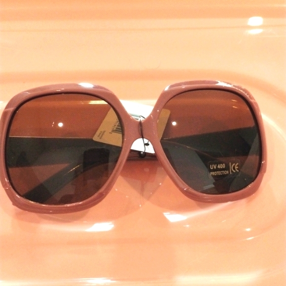 Sunglasses Dark Pinkish Brown Tan Oversized Round Square Full Rim Glam Summer - Picture 1 of 11